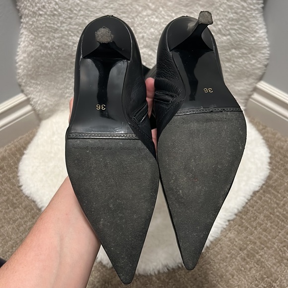 EUC Arnold Churgin Black Italian Handmade Leather Tall Kitten Heel / Pointed Toe - Picture 8 of 15